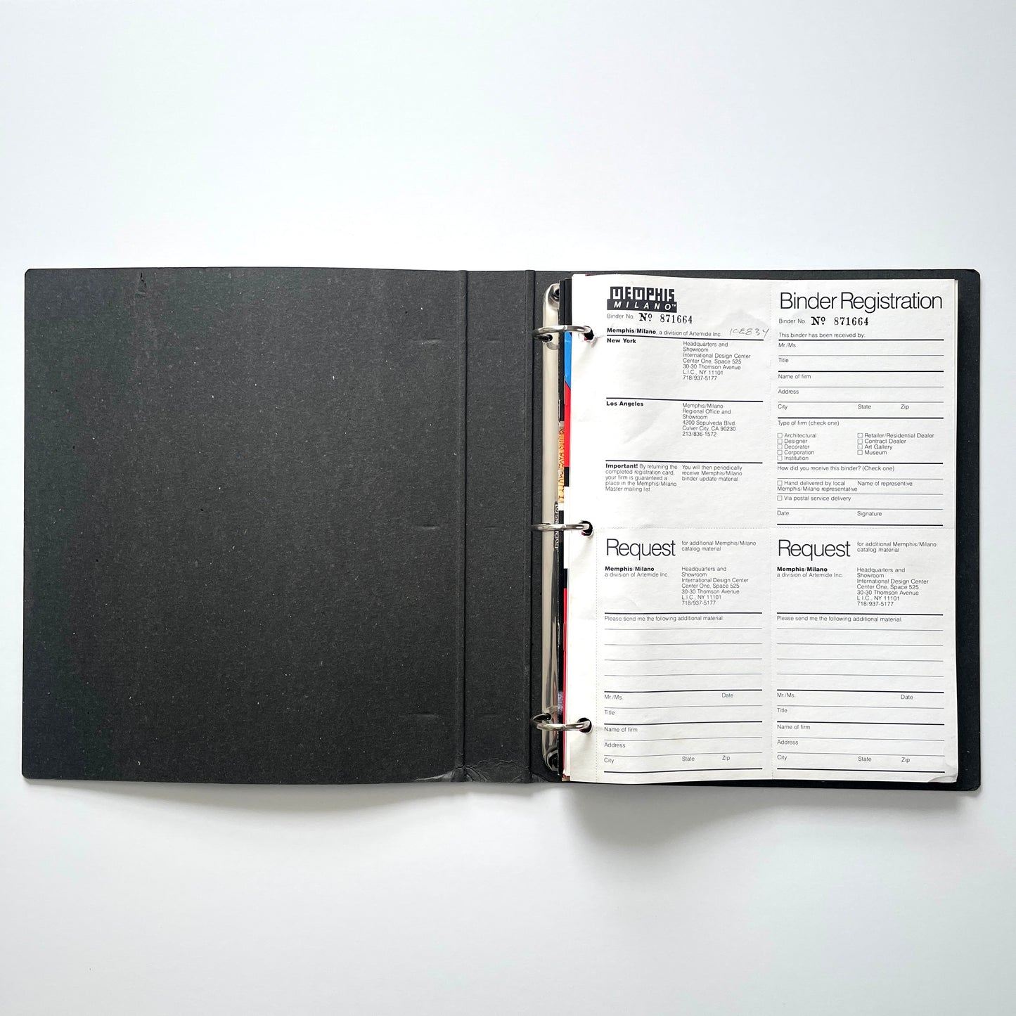 Memphis Milano Binder, Catalogs and Price List circa 1987