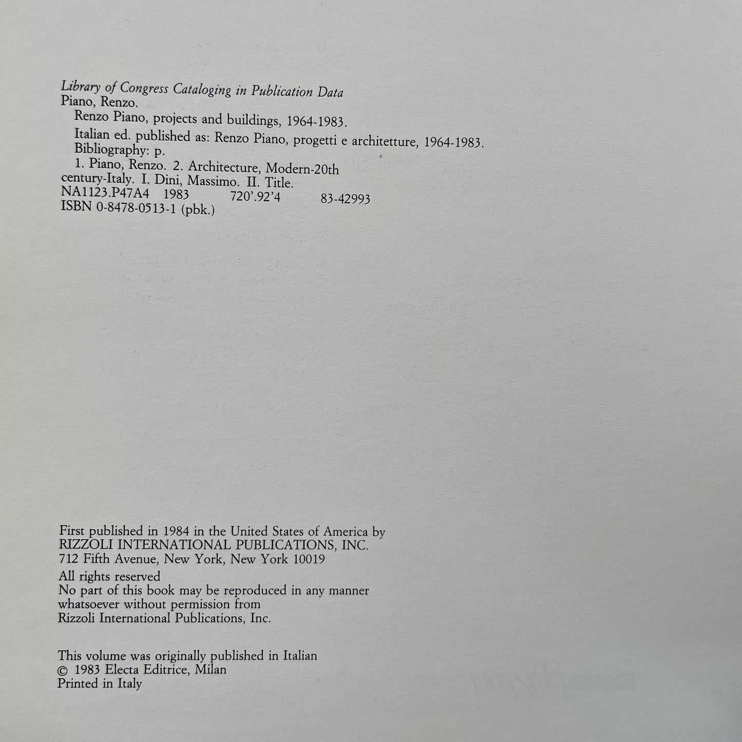 Renzo Piano: Projects and Buildings 1964 - 1983