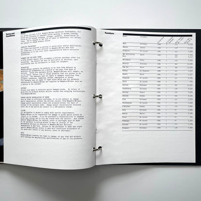 Memphis Milano Binder, Catalogs and Price List circa 1987